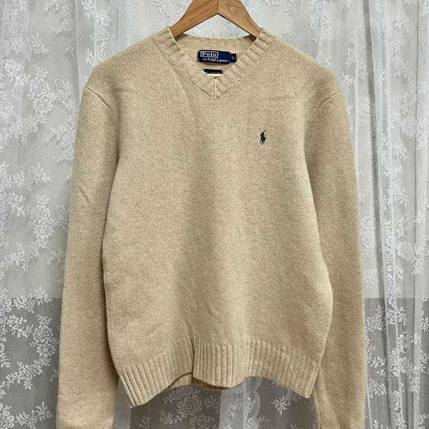 XL) 폴로 랄프로렌 램스울 100 브이넥 니트 베이지