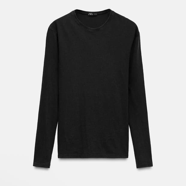 자라 zara 워시드 코튼 티셔츠 브라운 m