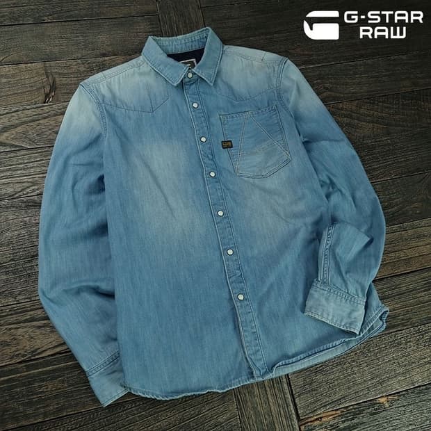 [지스타 로우] 빈티지 워시드 데님 셔츠 M19064