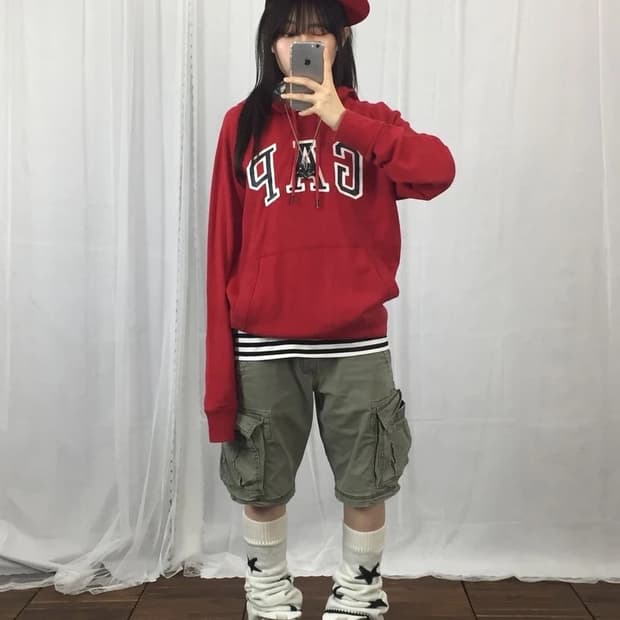 GAP Red Arch Logo Pullover Hoodie