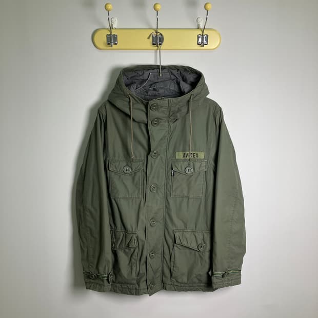Avirex 아비렉스 카키 후드 필드 자켓 M