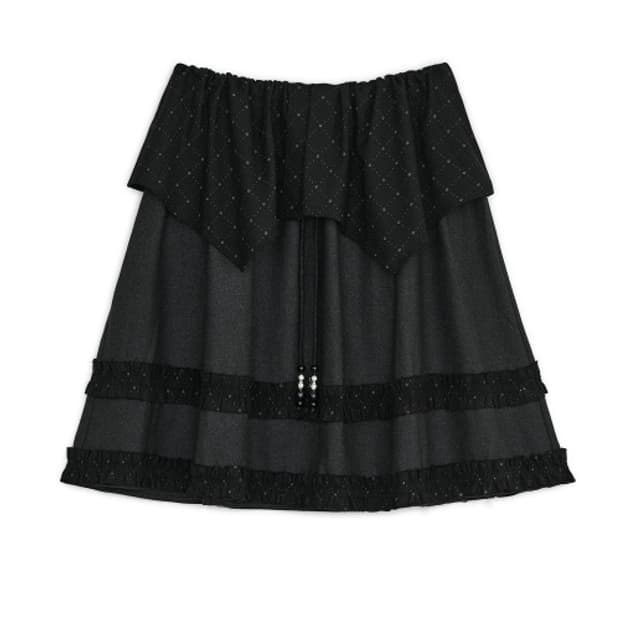 허그유어스킨 아가일 케이프 미디 스커트 블랙