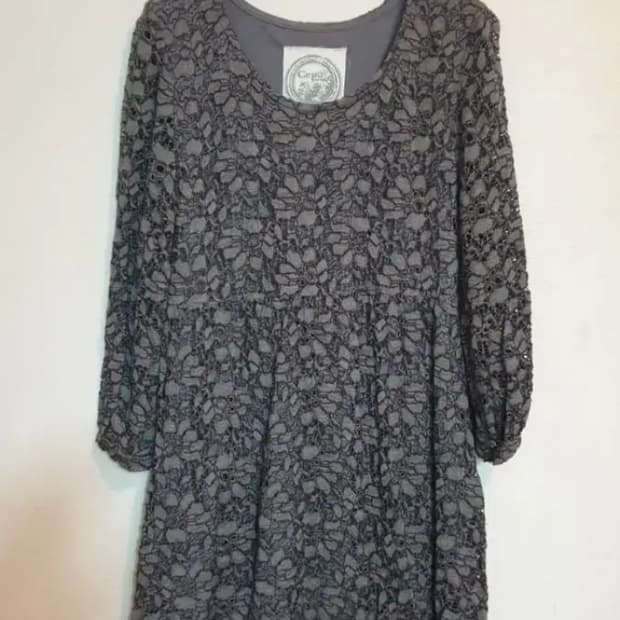 고급 레이스 미니 원피스 그레이 코튼 슬리브 레이스 드레스 데일리룩