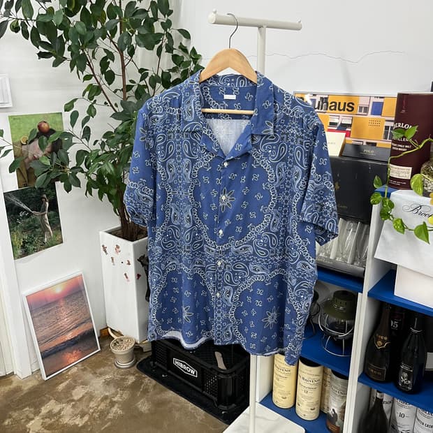 8by yoox 비스코스/코튼 페이즐리 반팔 셔츠 XXL