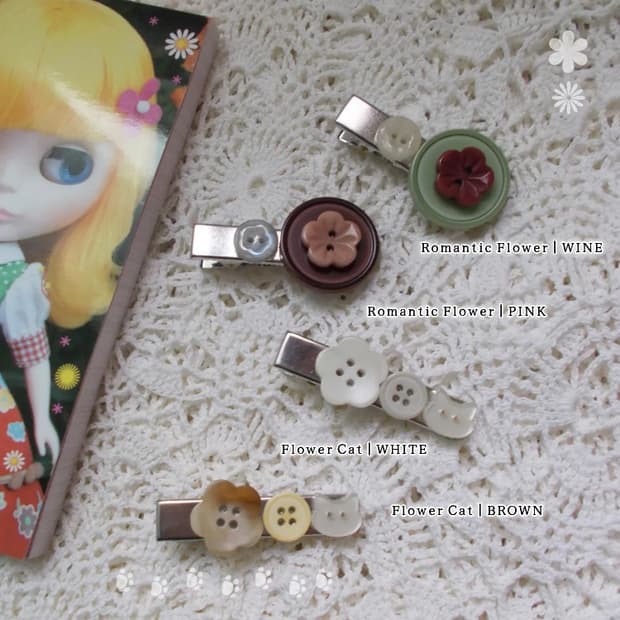Cute Girl Button Hair-pin 꽃 단추 헤어핀
