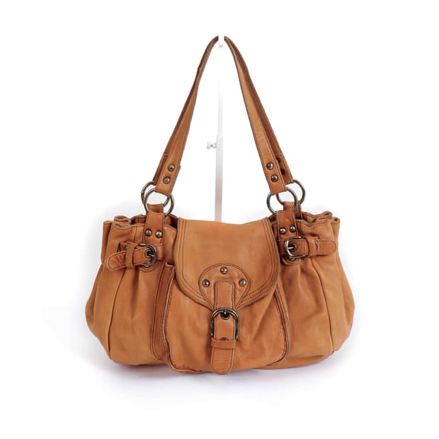 [ONE'S HEART] 카멜 레더 링 스트랩 숄더백