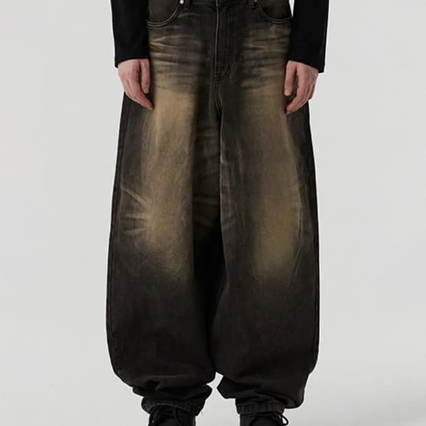 어썸 배기 데님 팬츠 블랙