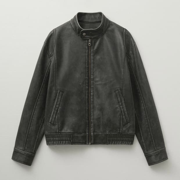 워시드 레더 블루종 점퍼 (빈티지 그레이)