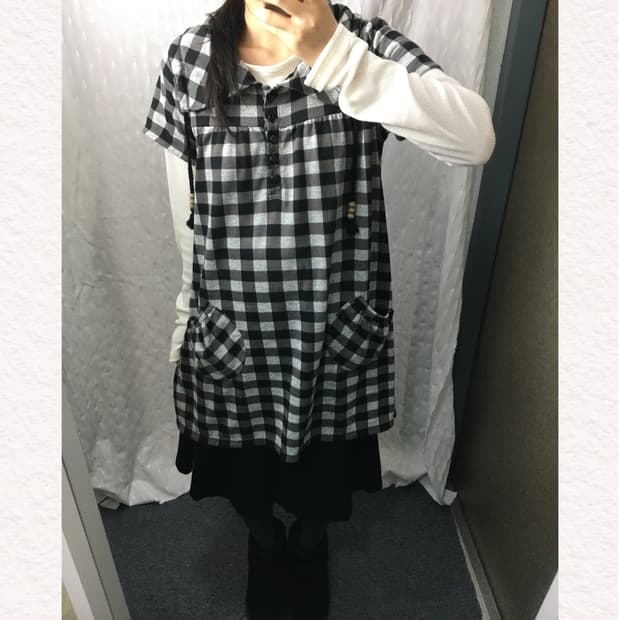 블랙 체크 카라 원피스