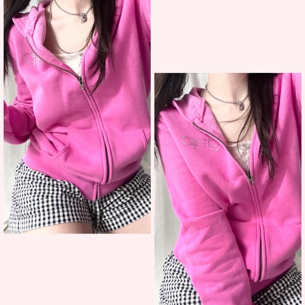 갭 큐빅로고 핑크 후드집업