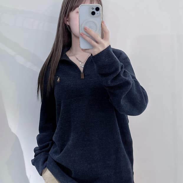 폴로랄프로렌 qr 멀티포니 차콜 반집업 니트