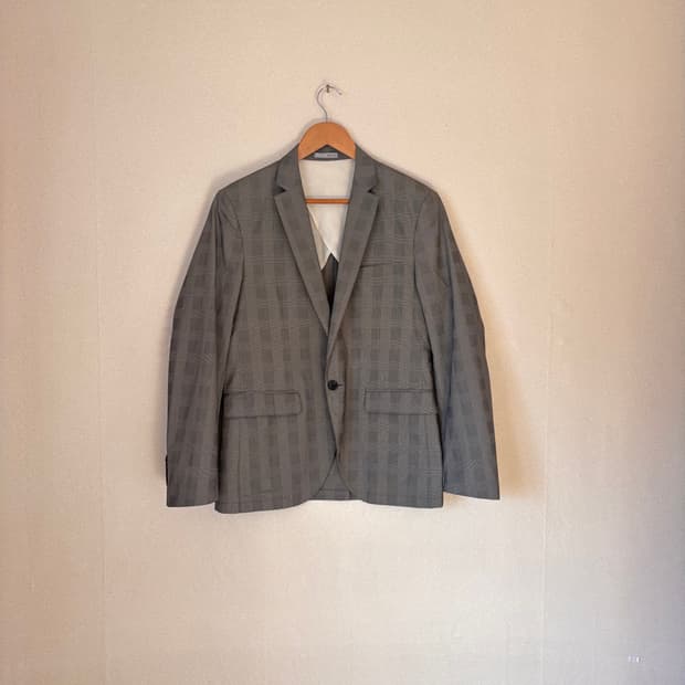 엠비오 슬림핏 XS 캐주얼 콤비 자켓 원버튼 그레이 체크