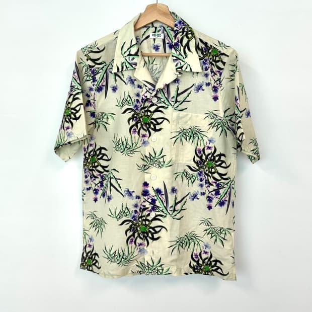 KENZO 겐조 코튼, 린넨혼방 알로하 오픈카라 반팔 셔츠 M