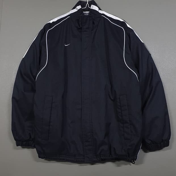 실측 XL) 나이키 00s 올드스쿨 스우시 파이핑 누빔 점퍼 자켓 블랙