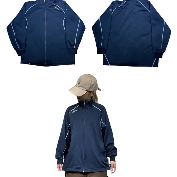 아식스 네이비 오버핏 트랙탑 져지 M