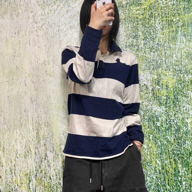 폴로 빅포니 치프키프 네이비 럭비티 스트라이프 긴팔 롱슬리브 키즈XL