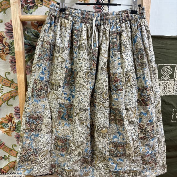 히피 에스닉 패치워크 미디 스커트