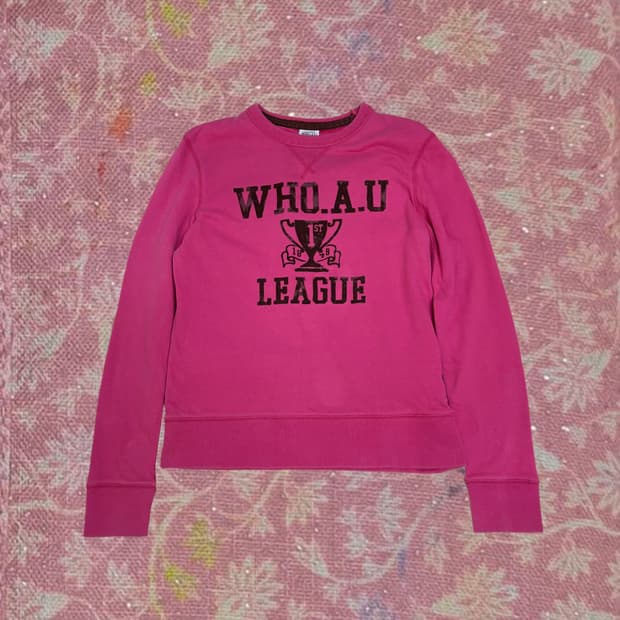 빈티지 WHO.A.U 클래식 핑크브라운 맨투맨 티셔츠