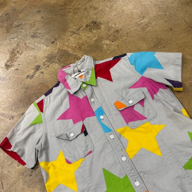 베이프 그레이 레인보우 스타 별 반팔 셔츠 