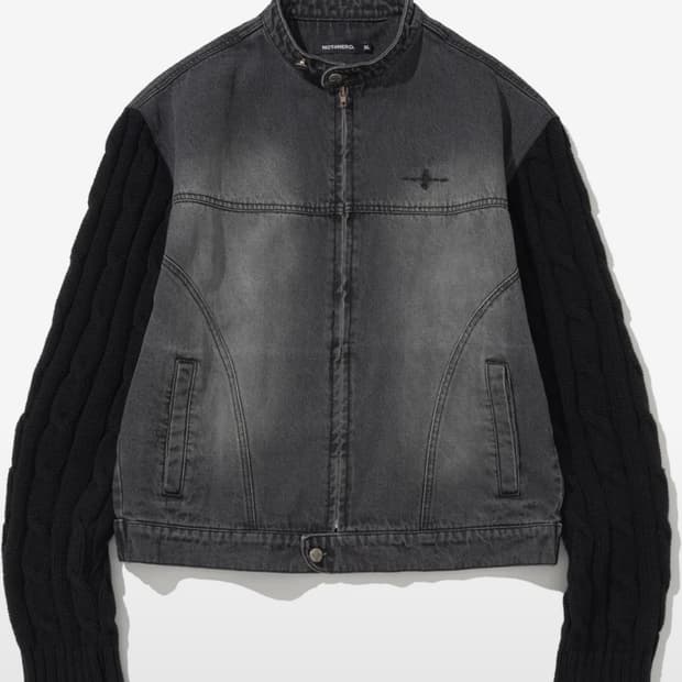 Knit Sleeve Denim Jacket - Black