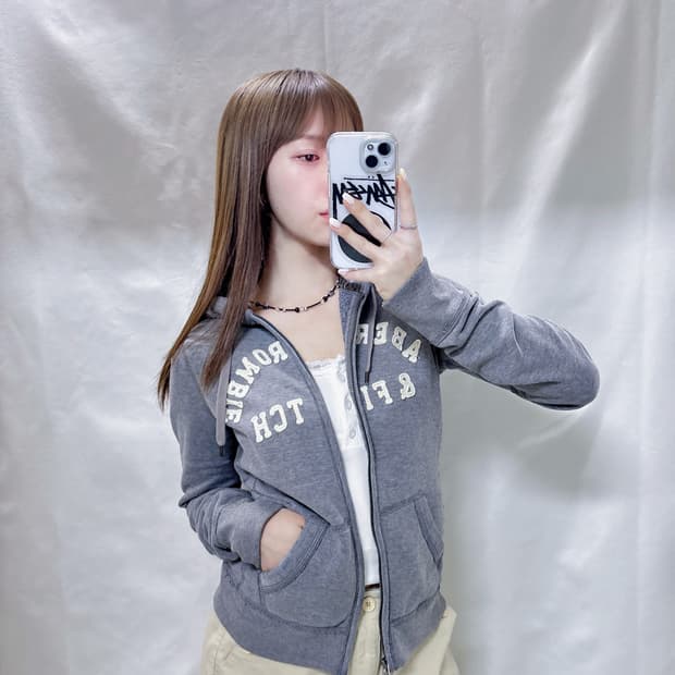 아베크롬비 그레이 딱붙핏 후드집업 