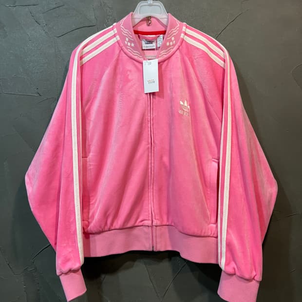 [XL] ADIDAS 아디다스 핑크 벨벳 크롭 져지