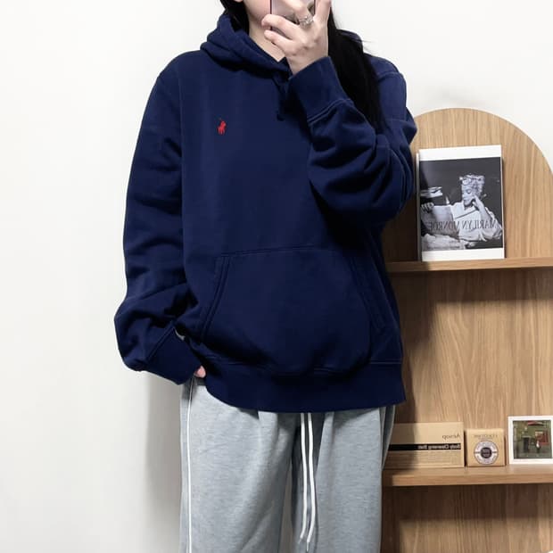[정품] 폴로 네이비 / 레드포니 기모 후드티 [ L ]