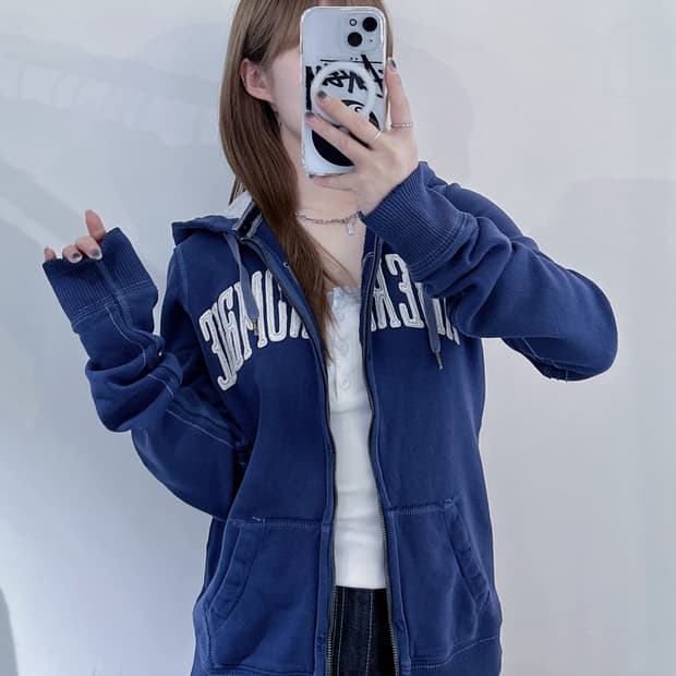 아베크롬비 네이비 빅로고 투웨이 후드집업