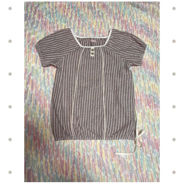 핑크 스트라이프 반소매 블라우스