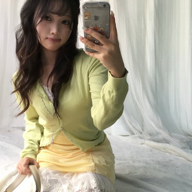 빈티지 햇살캐 봄 소녀 연두 노랑 플라워 코디세트