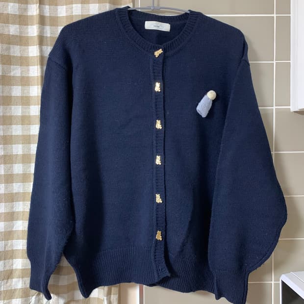 빈티지 네이비 자수 가디건