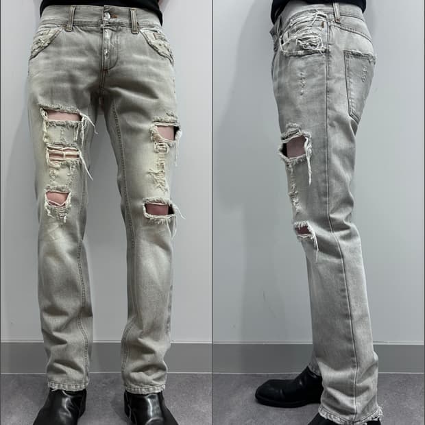 돌체앤가바나 화이트 블리치드 디스트레스드 데님