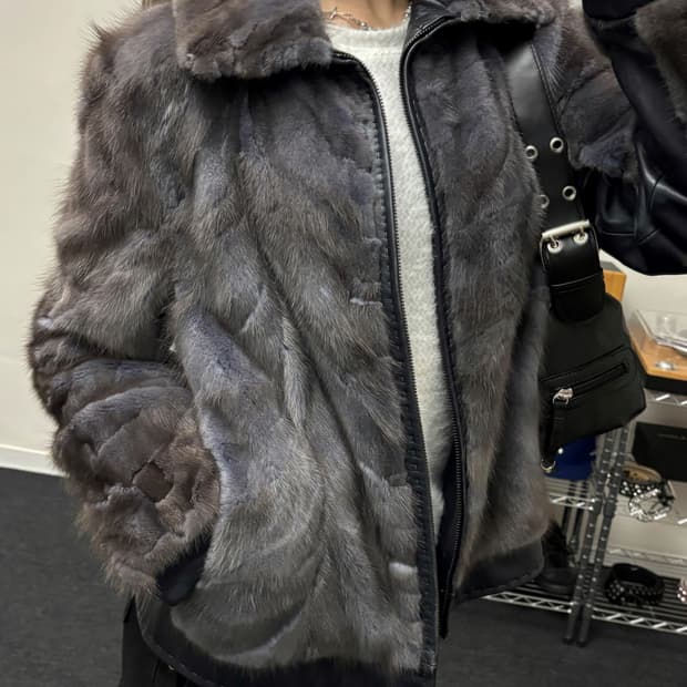 올드 빈티지 리얼 래빗 퍼 레더 자켓