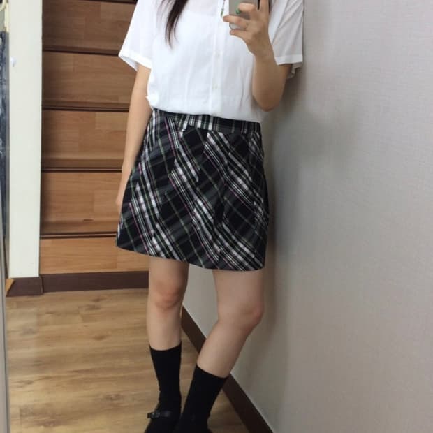 옷속무 럼브 sk 스커트 체크 치마 치마바지