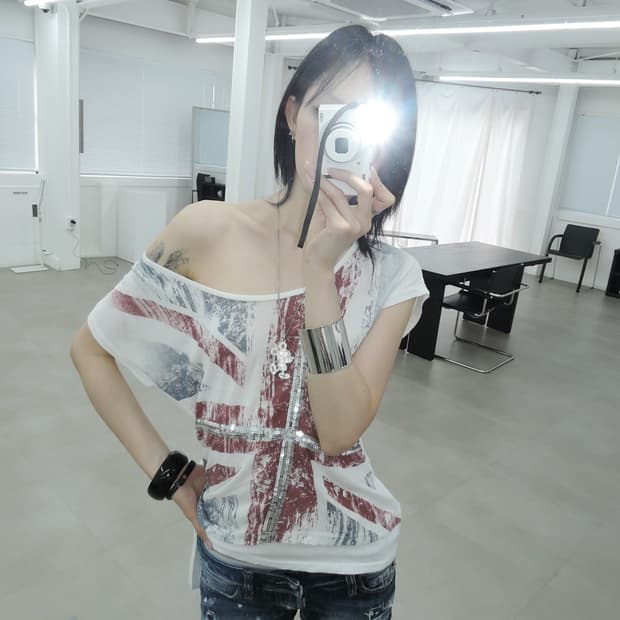 Union Jack Sequin Backless Slub Top