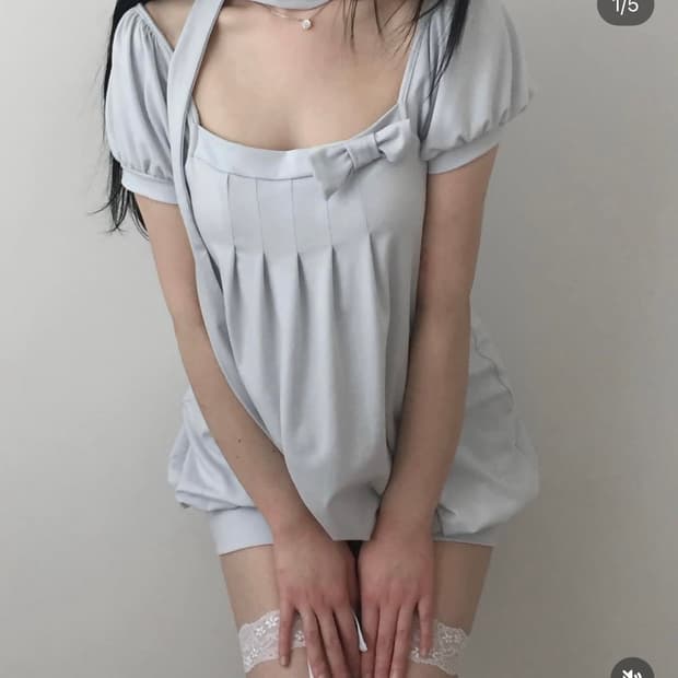 엔젤넘버 리본 드레스 베이비블루