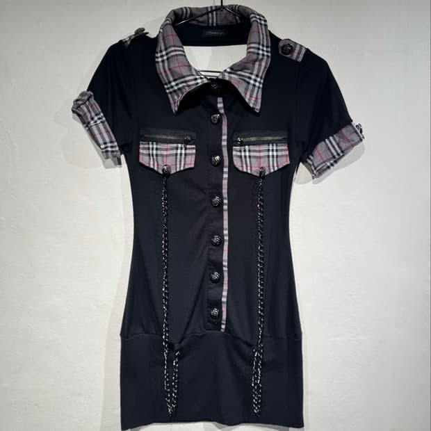 Skinny Lip tartan&chain point Fitted min
