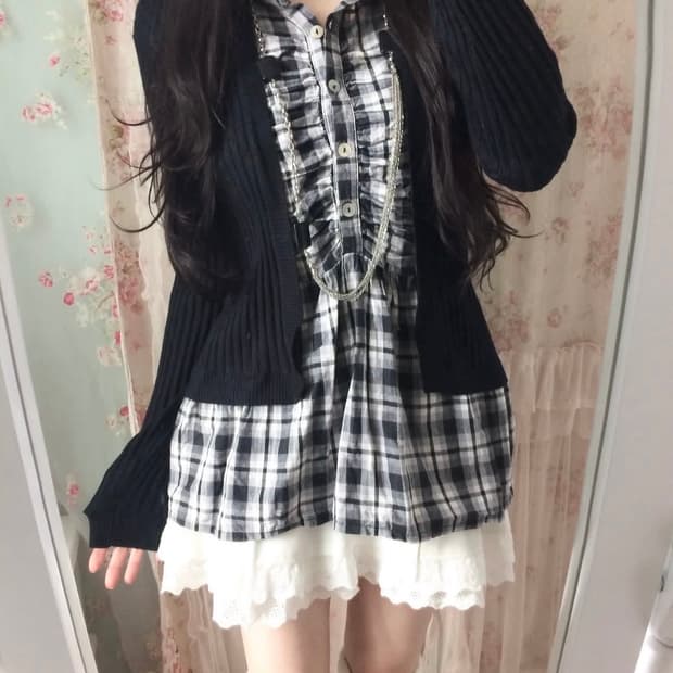 빈티지 레이어드체크가디건