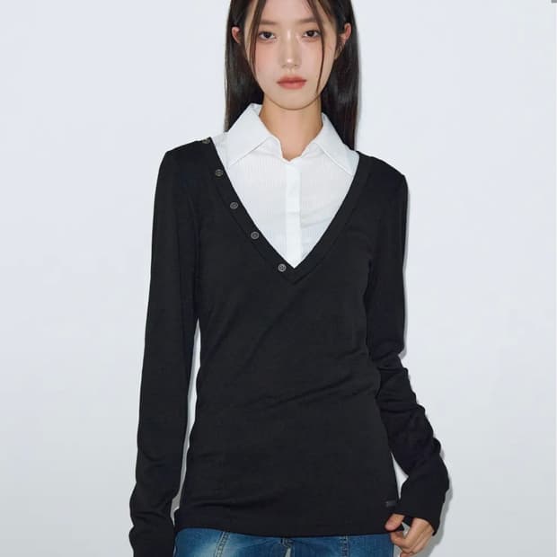 헬레네파리스 셔츠 레이어드 롱 슬리브 블랙