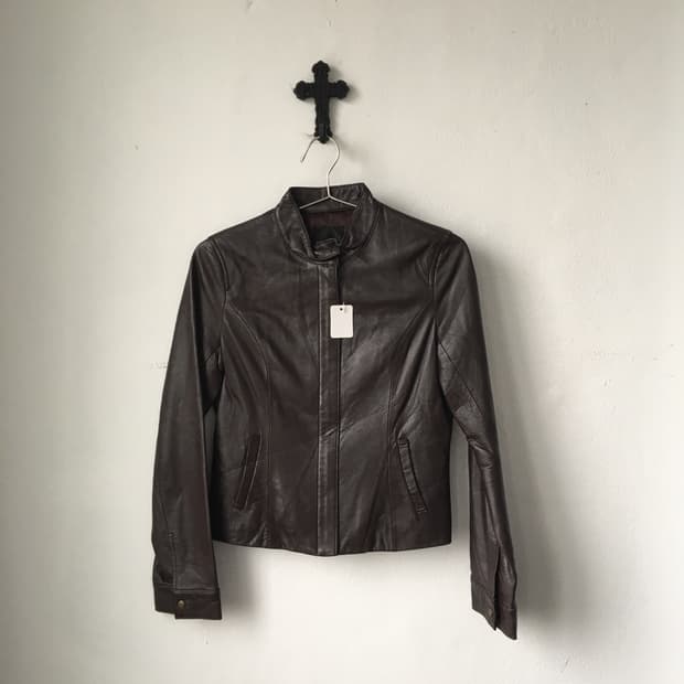 High neck lamb leather jacket