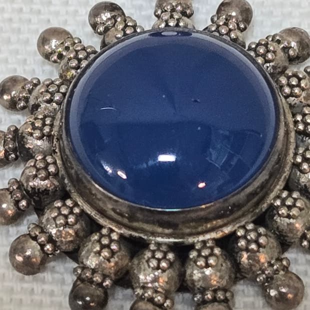 남미 빈티지 블루 칼세도니아 카보션펜던트 / 에스닉 실버톤 참