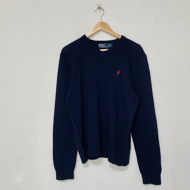 폴로 랄프로렌 램스울 네이비 브이넥 니트 남성 L