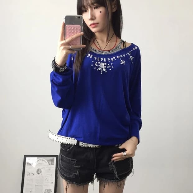 Dig Deep Blue Rhinestone Y2K Top