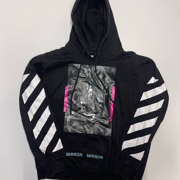 오프화이트 미러미러 블랙 후드티 L