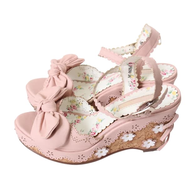 리즈리사 고전핀터 플로럴 리본 펀칭 구두 히메갸루 라떼갸루