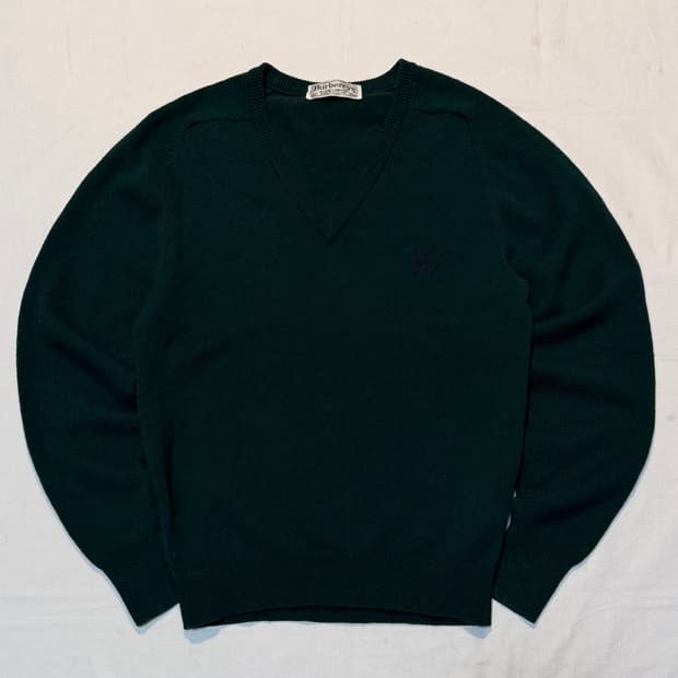 90s 버버리 아카이브 브이넥 울 니트 딥그린