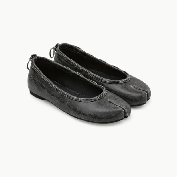 페이즈 레더 스트링 플랫 타비 (빈티지 블랙)