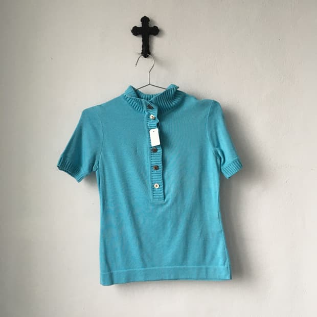 High neck button up knit