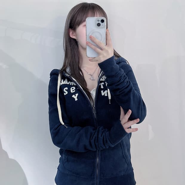 아베크롬비 빅로고 네이비 후드집업