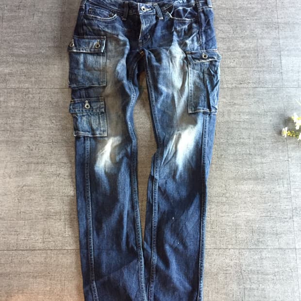 일본빈티지 Johnbull 존불 핀터깔y2k펑크 데님카고팬츠